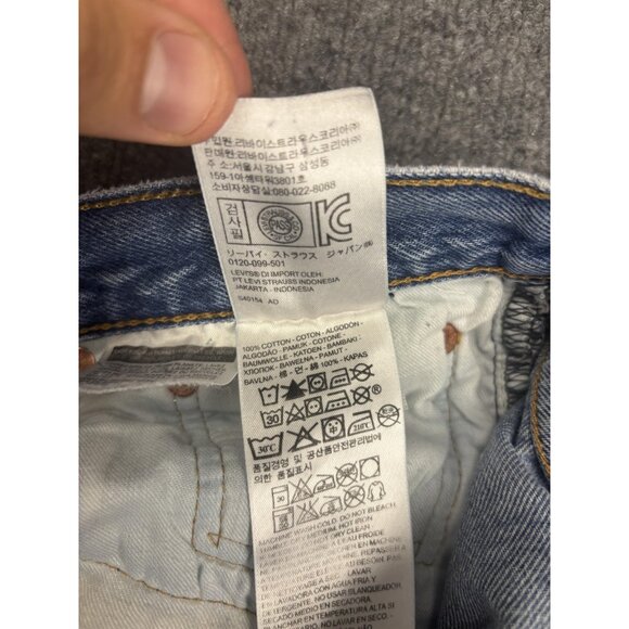 Levis 501 Jeans Mens 35x34 Blue Button Fly Straight Leg Distressed Faded Denim - Picture 10 of 11